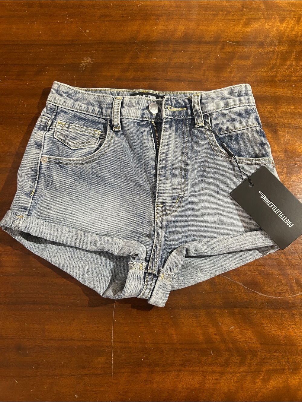 PRETTYLITTLETHING Light Wash Blue Denim Cuffed Shorts